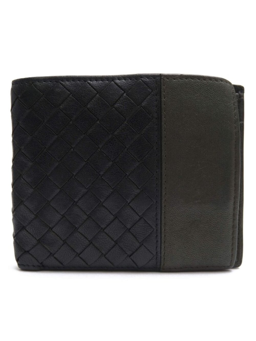 Bottega Veneta Wallet Leather Olive Khaki Bicolor Coin Purse Bifold Mesh